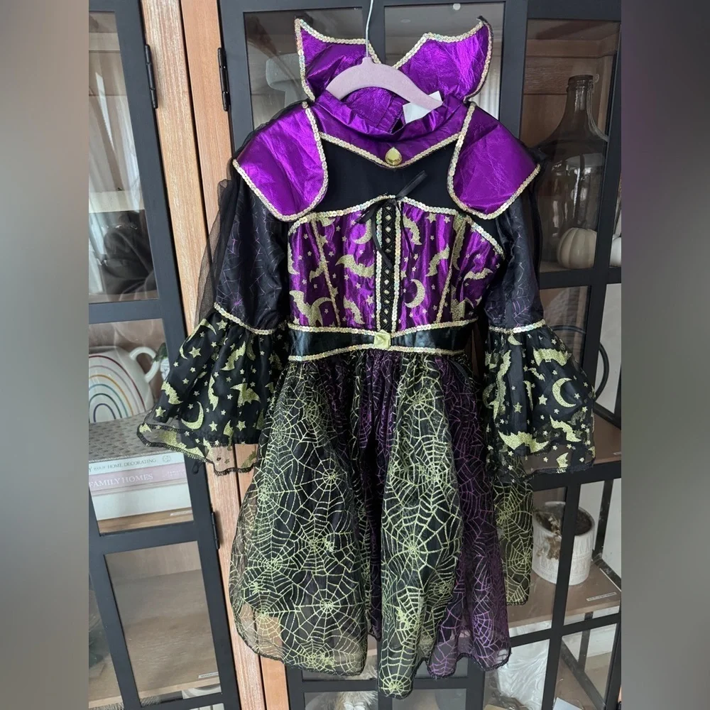 Toddler Witch costume dress glitter bats moon spiderweb halloween sequins girls
